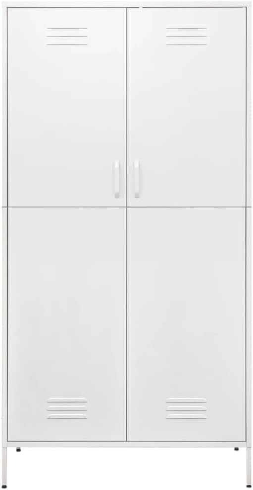 Aurrealdea view of the assembled vidaXL White Steel Wardrobe