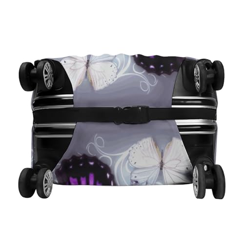 Housse de valise XL en polyester motif papillons blancs et violets