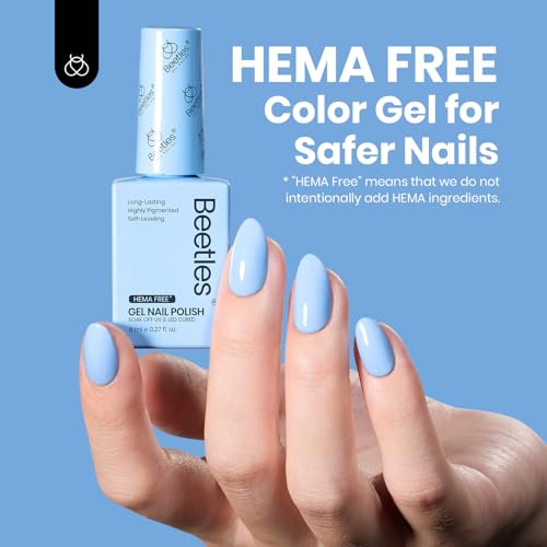 Image of Beetles Light Blue Gel Nail Polish - HEMA-Free Pastel Baby Blue Gel Polish, 8ML /0.27Fl Oz Soak Off UV LED Lamp Pastel Nails Art, Long-Lasting Manicure Salon DIY Home Bright Summer Nails
