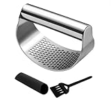 Angel's Peel Lounge Stainless Steel Garlic Press Rocker Set with Silicone Garlic Peeler & Cleaning Brush – Garlic Chopper, Mincer, Grater, Crusher (Stainless steel)