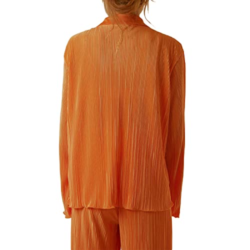 Miqil Women Pleated 2 Piece Pants Outfits Casual Loose Long Sleeve Button Blouse Top High Waist Palazzo Pants Set Loungewear #TOP5