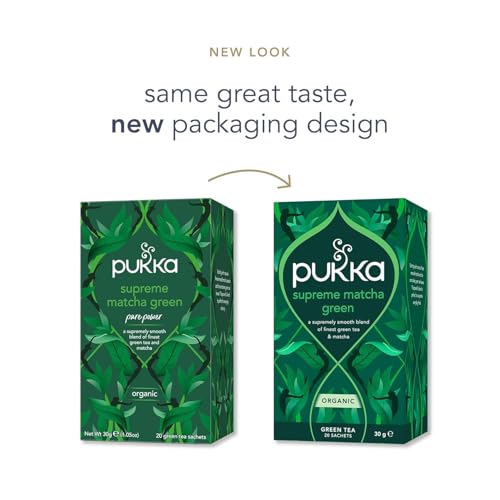 Pukka Supreme Matcha Green Organic Herbal Tea, Energizing Infusion With Matcha Powder, Ideal For Daily Vitality, Caffeine Free, 80 Total Tea Bags (20ct - Pack of 4)