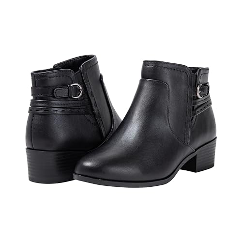 Women's Ankle Booties – Low Block Heel Side Zip Boot with Buckle Strap – Stylish Comfortable Slip-On Short Boots - DIXIE4