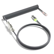 ATTACK SHARK C01 Ultra Coiled USB C Cable Double Sleeved with RGB Light Plug,Detachable Metal Aviator,Type-C to USB-A Mechanical Gaming Keyboard Cable for Win Mac PS4 Xbox Switch Printer TabletGray