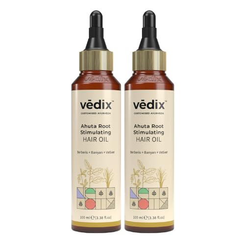 Vedix Ayurvedic Hair Oil | Ahuta Root Stimulating Hair Growth Oil | For Normal/Oily Scalp & Straight Hair| With Berberis + Banyan + Vetiver (Pack of 2)