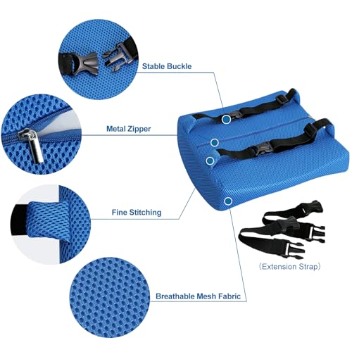 Lumbar Pillow for Chair and Car, Back Support for Office, Memory Foam Cushion with Mesh Cover - Azure