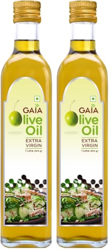 Image of GAIA Extra Virgin Olive oil 1 ltr Super Saver pack, Good for Health, Rich in monounsaturated fat, good cholesterol (Pack of 2)