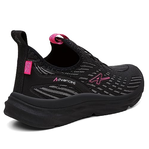 Tênis Feminino Corrida Advanced PRO Run Ultra Leve Caminhada Academia Cor:Preto-Rosa;Genero:Feminino