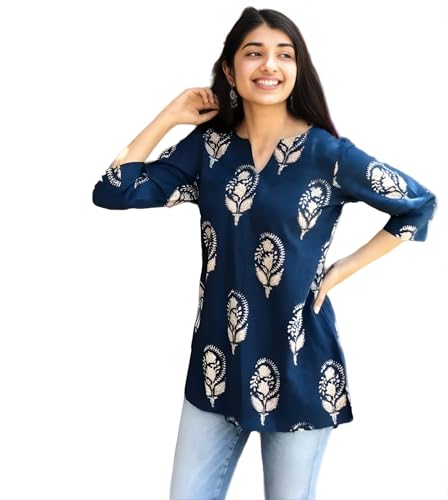Image of Women's Short Kurti in TopsTunic Rayon Cotton Blend | Ladies Ethnic Tunic