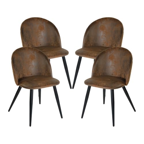 HOMYLIN Juego de 4 sillas de comedor, elegante y cómodo asiento sin brazos, sillas de cocina ergonómicas de gamuza, perfectas para comedor, cocina o rincón de desayuno, color marrón