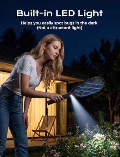 YISSVIC Fly Swatter Electric Bug Zapper Racket 4000 Volt Rechargeable Fly Zapper Indoor Outdoor (Black and Blue) - View 7