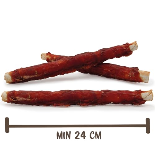 MERSJO Hundeleckerlis XXL Beefhide Kaustangen mit Entenbrust, 240g, 24-25 cm, für mittelgroße bis große Hunde