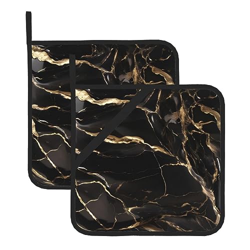 YYHHAOFA Black Gold Marble Picture Square Insulated Pot Set of 2 Holder Heat Resistant Kitchen Mats Anti-scalding and Heat Insulation 8x8 in