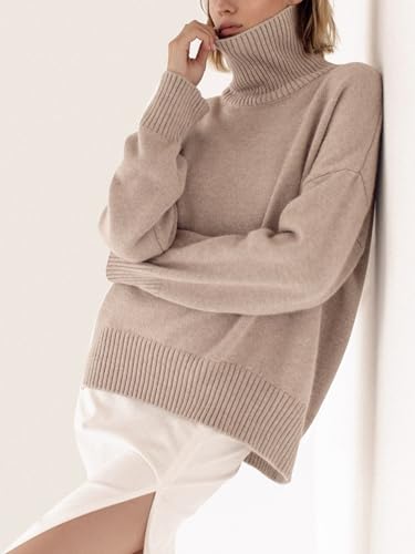 Image of YKR Women's Turtleneck Sweater Chunky Long Sleeve Knitted Pullover High Low Hem Trendy 2026 Fall Winter Basic Jumper Top