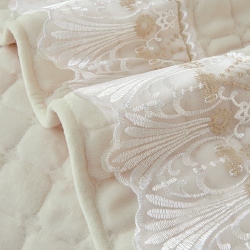 Image of HOKIPO 'BelleLace Series' Imperial Milk Velvet Sofa Cover Mat for 1 Seater Sofa, Lace Design, Pearl White (AR-5962-WHT*1)