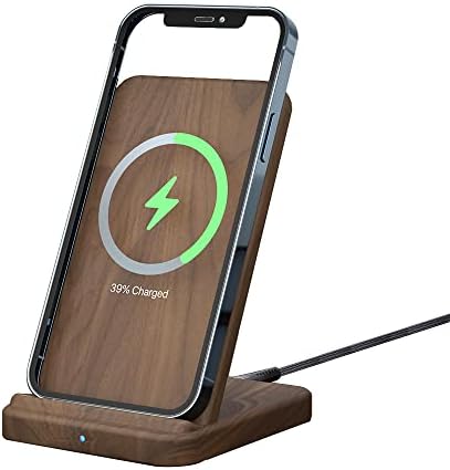 GAMDER Walnut Wood Wireless Charger,15W Max Double Coil Fast Wireless Charging Stand Compatible with iPhone 13/13 Pro Max/12/11/XR/X/8,AirPods Pro,Samsung S22/S21/Note 20 Ultra(No Adapter) (Brown)
