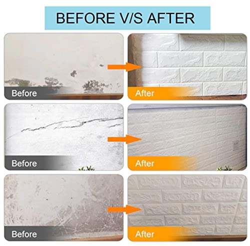 Image of Vinyl Self Adhesive Brick Design 3D Wall Stickers DIY Wallpaper for Home Hotel Living Room Bedroom & Cafe - White -1 Piece (70 X 77 Cm)