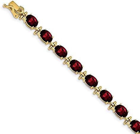 Solid 14k Yellow Gold Garnet January Red Gemstone Bracelet 7" (Width = 5mm)