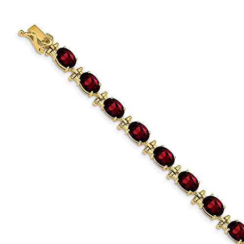 Solid 14K Yellow Gold Garnet January Red Gemstone Bracelet 7" (Width = 5Mm) #TOP16