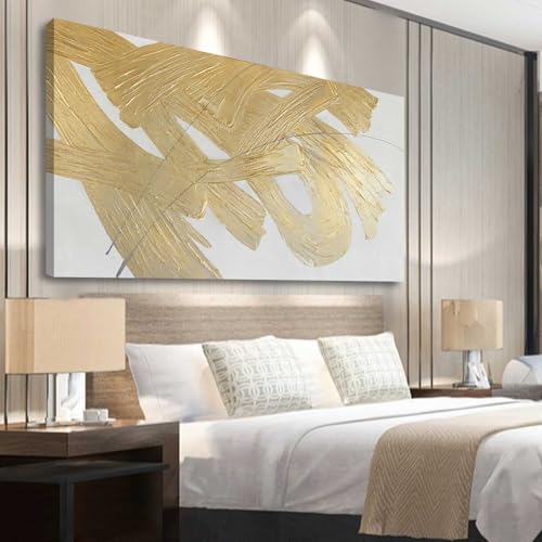 Image of XIANSHOU Wall Decorations for Living Room Gold and White Abstract Canvas Art Oil Painting Large Minimalist Decor Wall Art for Office Bedroom Home 29 inchx 58 inch