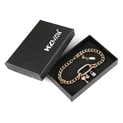 Hzman 14K Gold Plated Dainty Bracelet For Women Girls Love Key Lock Adjustable Link Bracelet Fashion Couples Jewelry Gift #TOP6