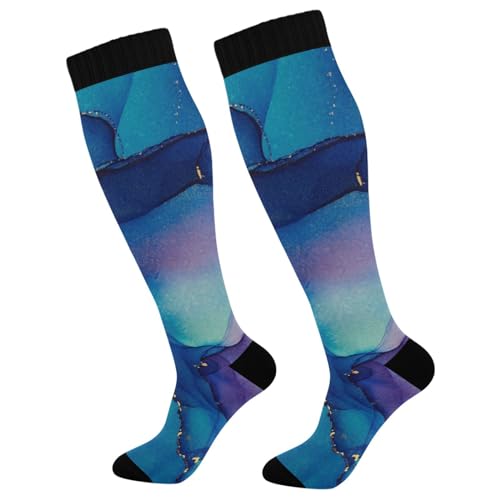 ODAWA Calcetines de compresión de flores y cachorros para yoga, hasta la rodilla, para enfermeras, correr, atletismo, Pintura abstracta de arte fluido, talla única