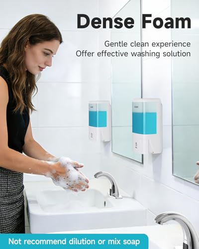 Image of AIKE Foaming Commercial Soap Dispenser,40oz for Bathroom White AK1007F | Screw Wall Mount Install Design for Space-Saving,Transparent Pot with Key and Large Capacity for Commercial Bathroom,AK1007F