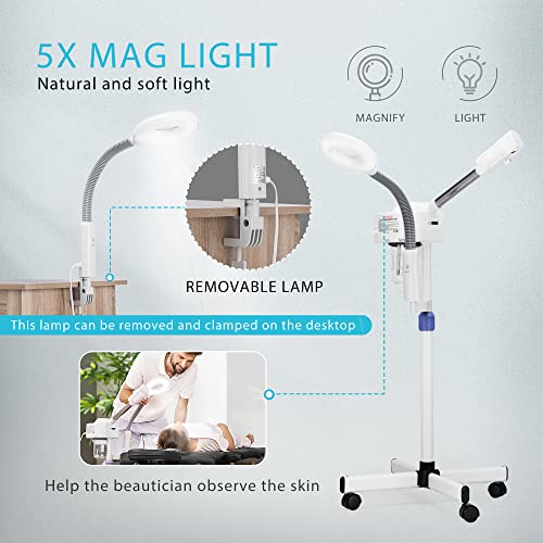 Vivohome 2 In 1 Ozone Facial Steamer With 5X Mag Lamp, Rolling Floor Face Humidifier With Adjustable Nozzle For Home Beauty Salon Spa #TOP4