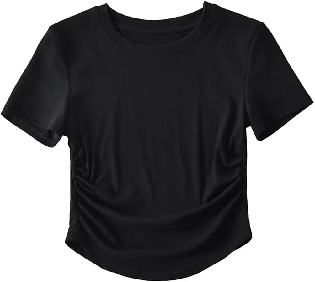 Women's Y2k Crew Neck Short Sleeve Side Pleated T-Shirt