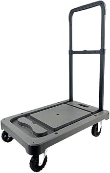 Folding flatbed hand truck - Portable push and pull cart, compact shopping trolley, sturdy platform cart for easy moving Grey