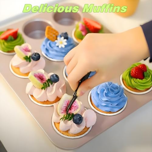 DWWTKL 12-Cavity Nonstick English Muffin Pan Baking Round Cupcake Mould for Bread Cookies Yorkshire Pudding Cakes Pastries Toaster Oven Heavy Duty Baking Tins