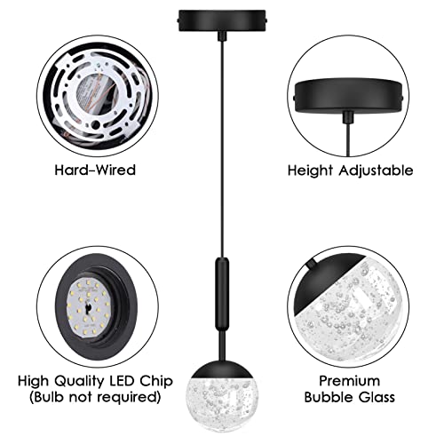 Aoceley 1 Light Black Mini Pendant Light For Kitchen Island, Dimmable Integrated Led Kitchen Lighting With Crystal Glass Black Finished, Modern Pendant Light For Kitchen Island Dining Room Bar #TOP4