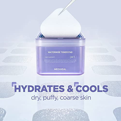 Mediheal Watermide Toner Pad - Square Cotton Facial Toner Pads With Icelandic Glacial Water - Improve Skin Temperature, Hydrating Toner Pads To Dry, Puffy, Coarse Skin - Vegan Eco Silk Pads, 100 Pads #TOP1