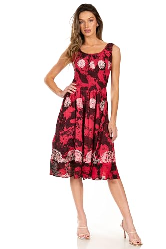 Image of Sakkas Alba Women's Off The Shoulder Smock Ruffle Midi Dress Tie Dye & Embroidery