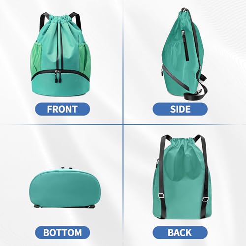 Image of JELUTAR Drawstring Backpack Gym Bag with Shoes Pocket, Mint Green