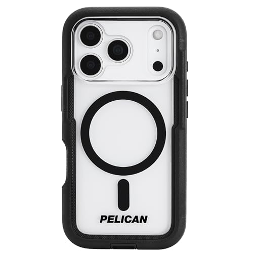Pelican Voyager iPhone 17 Pro Case [Compatible with MagSafe] Rugged Phone Case w/ 24ft Military-Grade Drop Protection - Heavy Duty Phone Cover w/Belt Clip Holster for iPhone 17 Pro - Black/Clear