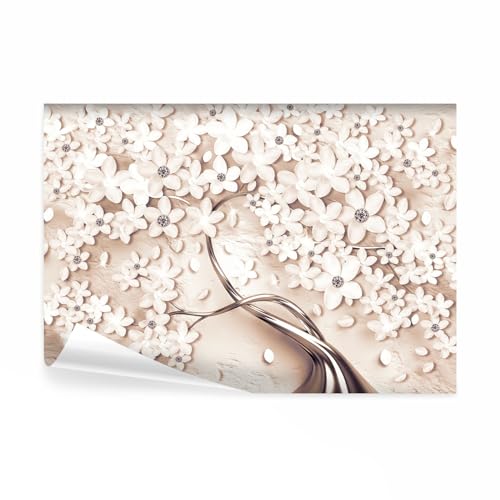 decomonkey Fototapete Blumen Baum 350x256 cm Tapete Fototapeten Vlies Tapeten Vliestapete Wandtapete xyz Wand Wandbild Schlafzimmer Wohnzimmer Abstrakt Beton Blüten Modern Ornament Rosé 3D Effekt
