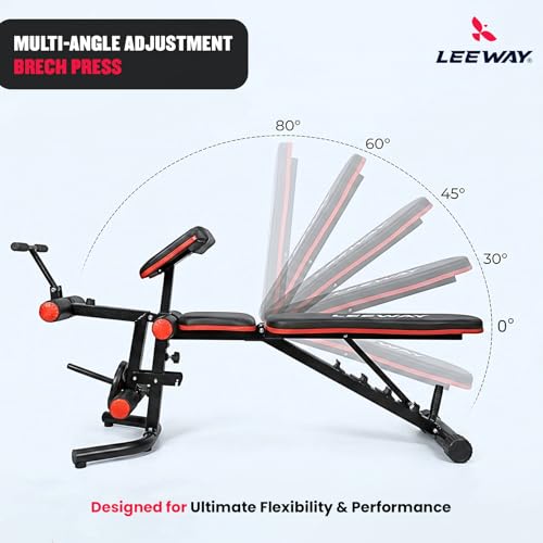 Image of Leeway LF350 Bench Press for Home Gym Setup | Adjustable Foldable Gym Bench /Table Exercise | Incline Decline Flat Positions with Leg Extension, Preacher Curl | Multipurpose Strength Training Workout(Black, Bench LF350)