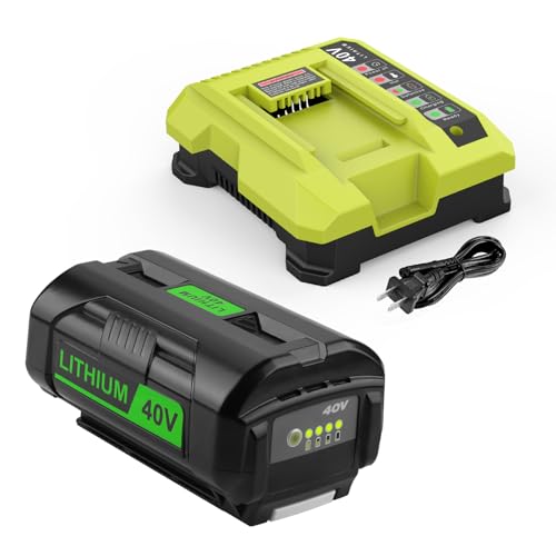 Powilling 40V 6.5Ah Replacement for Ryobi 40V Battery and Charger Kit Compatible with Ryobi Battery 40 Volt OP4026 OP40601 OP4050A OP4040 OP4030 OP4050 with OP401 40 Volt Charger