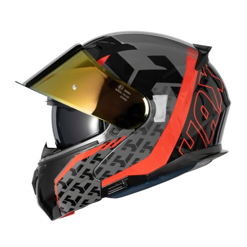 Image of HAX Modular Flip-Up Dual Visor Motorcycle Helmet Adult DOT /ECE Approved | Lightweight, Comfortable, and Stylish Helmet for Men and Women - Amatista Series Wind Red XXL