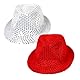 SAIIURV 2 Stücke Paillettenhut Herren, Glitzer Partyhüte Kopfbedeckung, Disco Outfit, Glanzhut Glitzerhut, Unisex Narrenkappe für Disco Glitzer Kostümzubehör Kostüm Karneval Mottoparty (Silber, Rot)