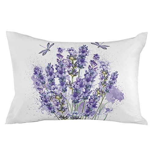 Lbhause Decorative Throw Pillow Covers Purple Lavender Dragonfly Throw Pillow Case, Soft Cushion Covers Cozy Cushion Case For Sofa Couch Car Bedroom, Rectangle 12X20 Rural Flowers #TOP1