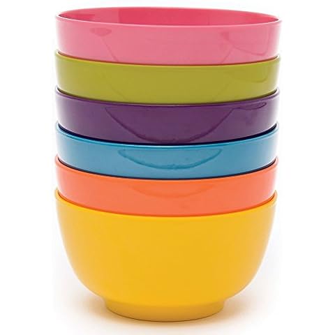 French Bull Melamine Cereal Bowls, Small Serving Bowl -Snack, Pasta, Salad, Rice, Oatmeal, Kids- Shatter Proof, Food Safe, BPA Free, Dishwasher Safe, 5.5”, 22oz, Multicolor, 6-Piece Set Cover