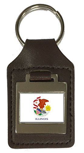 Porte-clés en cuir gravé drapeau Illinois : idée cadeau souvenir pour homme et femme