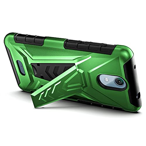 Nznd Case For At&T Calypso (U318Aa)/Cricket Vision 3 With Tempered Glass Screen Protector, Belt Clip Holster Kickstand Heavy Duty Armor Defender Shockproof Rugged Phone Case (Green) #TOP2
