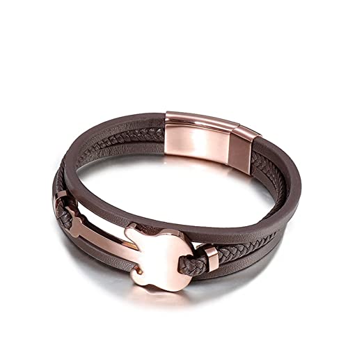 Bracelet guitare en acier et cuir tressé à 3 rangs KnSam pour homme style punk