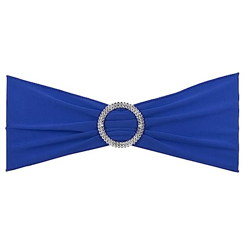 PATIKIL 14"x5" Stretch Chair Sashes Bows, 25 Pack Elastic Chair Bands Sashes with Buckle Slider for Wedding Banquet Decorations, Blue