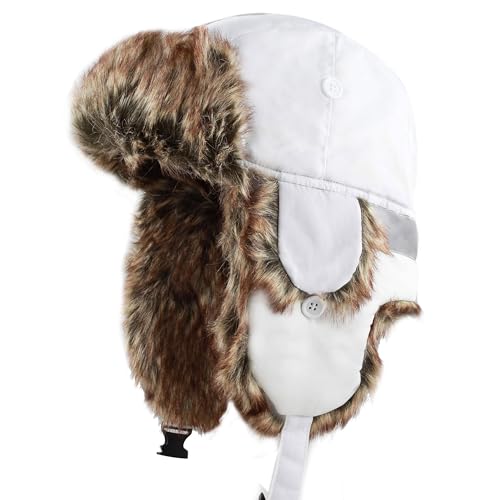 Image of Faux Fur Safety Reflective Aviator Trapper Hat Snow Ski Trooper Winter Cap