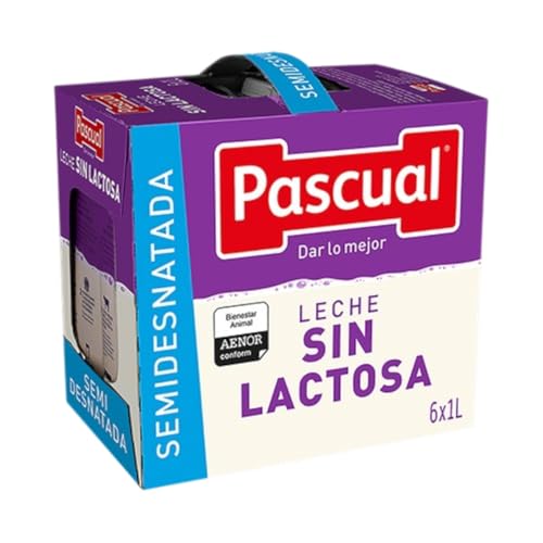 Pascual Leche Semidesnatada Sin Lactosa 6 x 1 L – Fácil Digestión – Menor Contenido Graso – UHT - Producto de Consumo Habitual