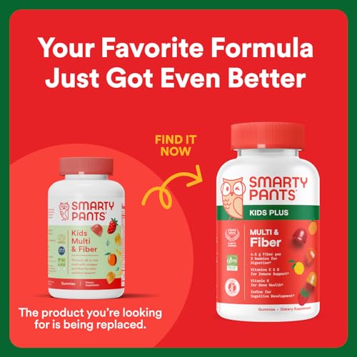 Image of SmartyPants Kids Multivitamin Gummies and Fiber Supplement: Vitamin D3, C, Vitamin B12, B6, A, Zinc, Biotin, Inositol, Fiber Gummies, Three Fruit Flavors, 120 Count (30 Day Supply) (Pack of 12)